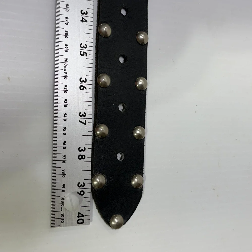 VTG Nomad  Y2K Black Leather Studded Star Belt Silver Enamel Punk Rock Grunge 85